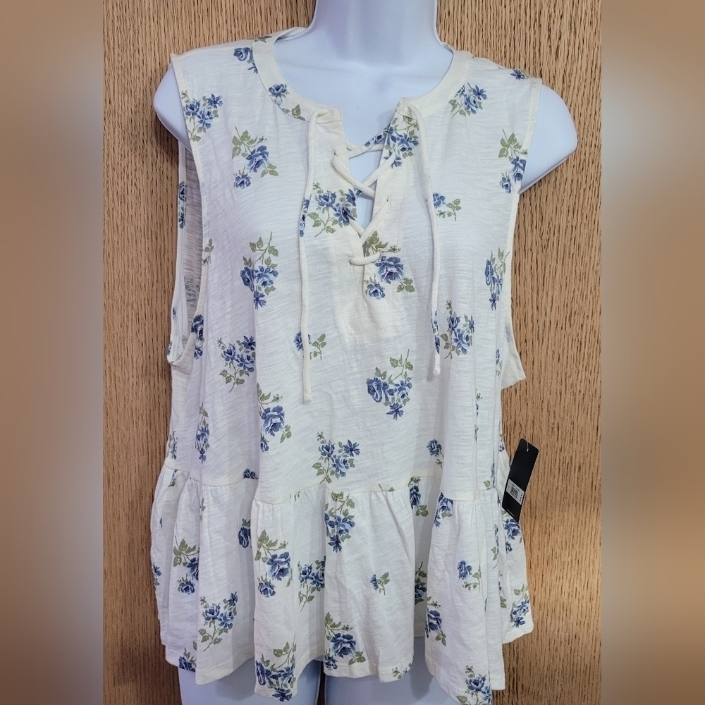 Lucky Brand Floral Lace Up Tank NWT